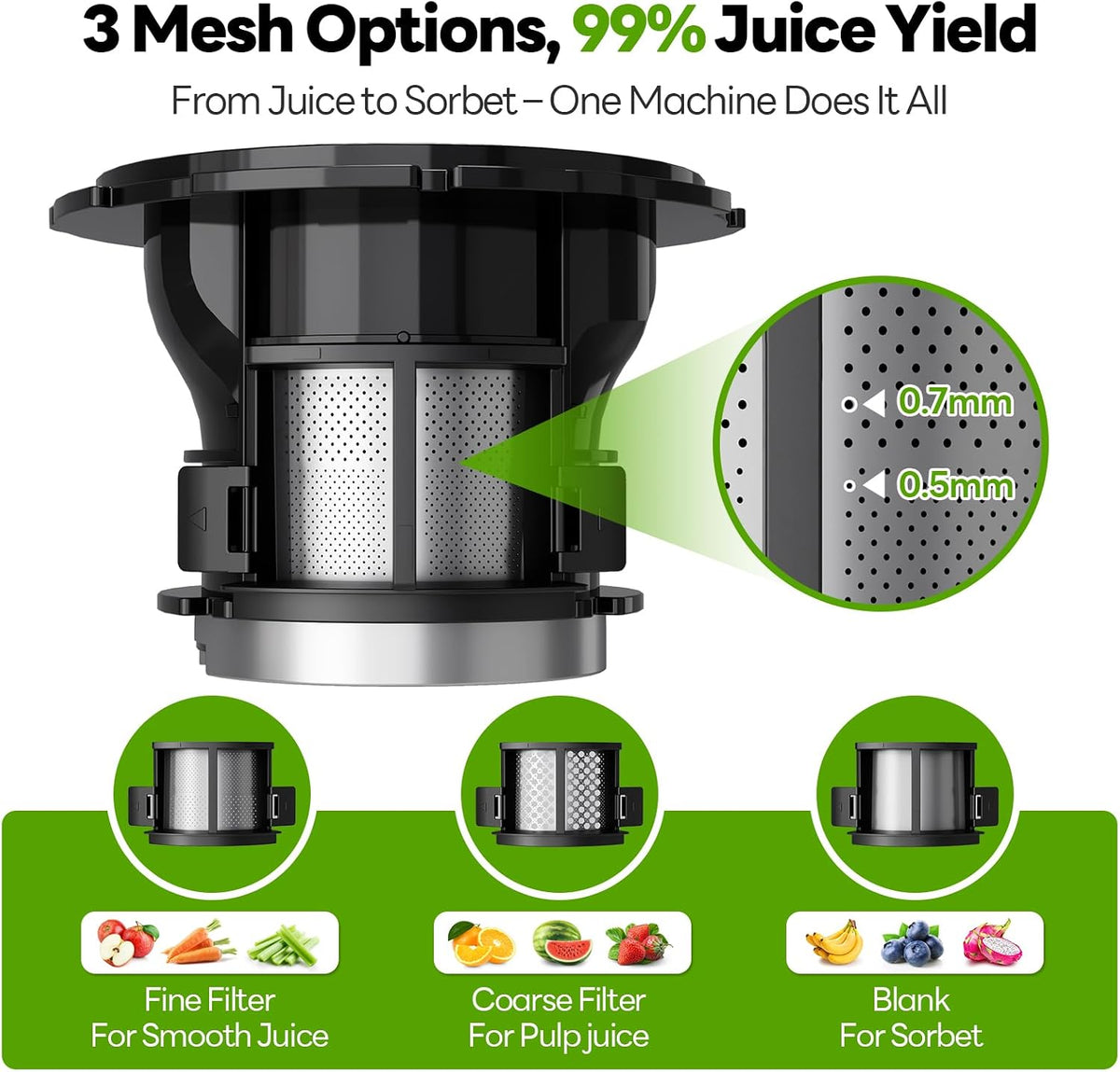 ECOSELF Extractor de masticación de alto rendimiento, máquinas de exprimidor de prensa en frío, fácil de limpiar