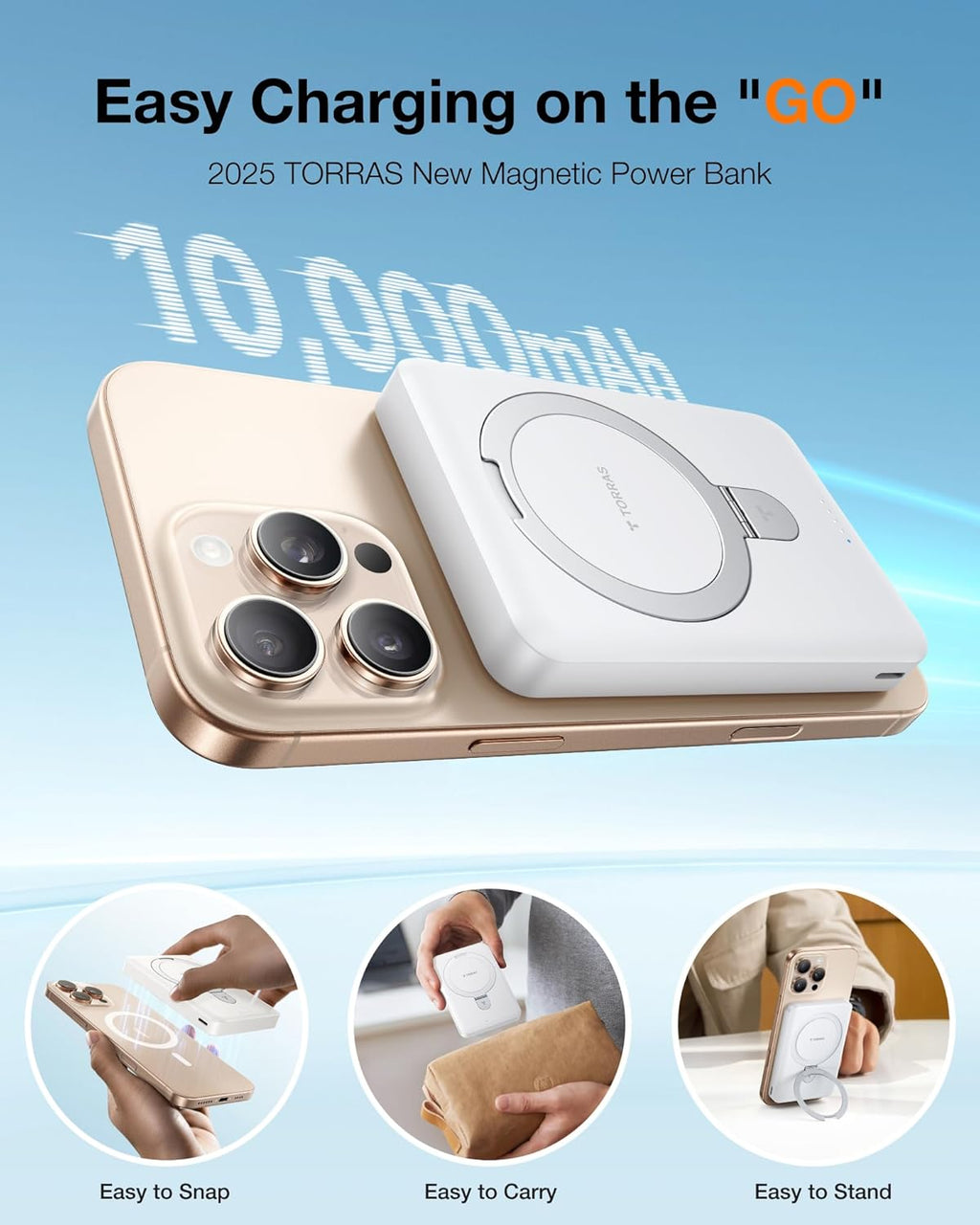 TORRAS - Cargador portátil para iPhone 18 Pro Max, banco de energía, Blanco, 10000 mah