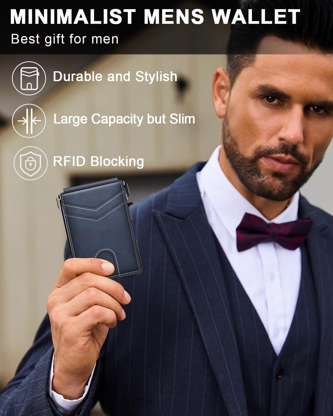 Cartera para hombres, cartera minimalista para hombres de 9-13 tarj...