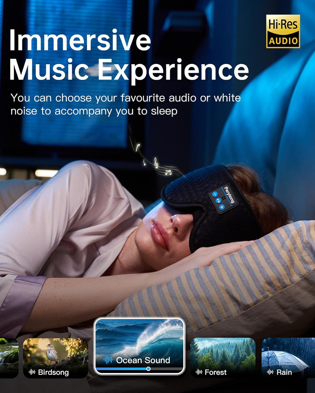 Juego de 2 mascarillas para dormir y diadema Bluetooth para personas que