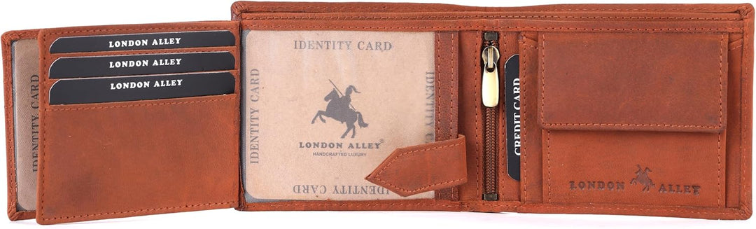LONDON ALLEY Monedero de cuero vintage marrón estilo alce para homb...