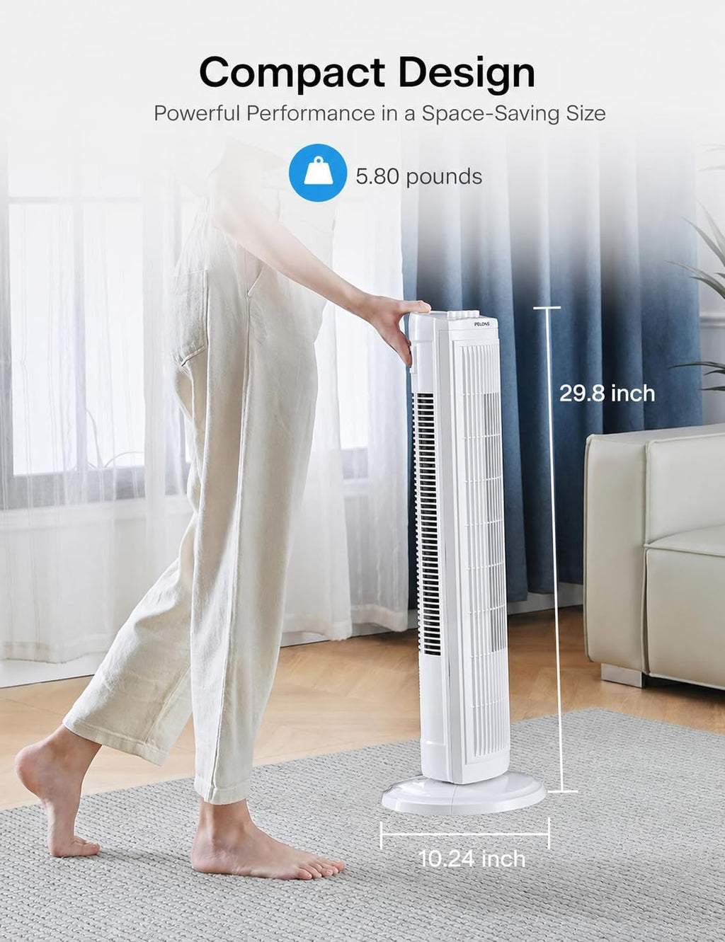 PELONIS Ventilador de torre oscilante de 30 pulgadas con 3 ajustes...
