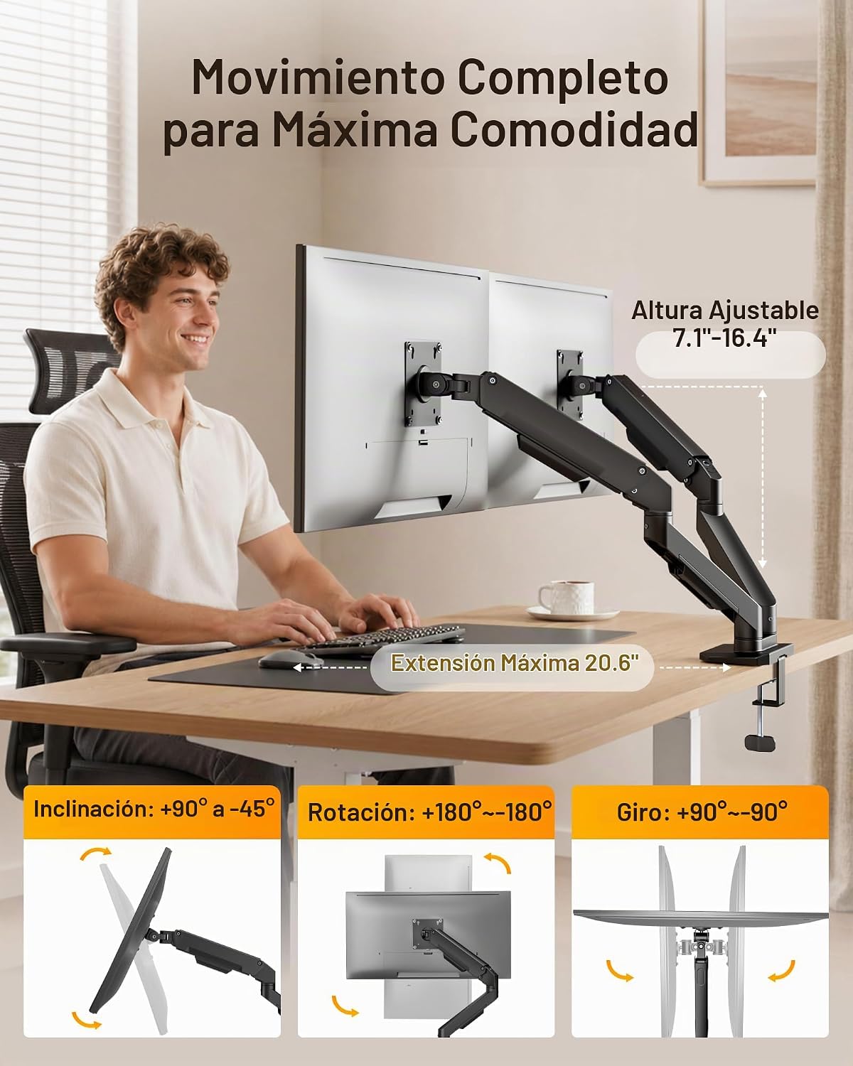 monTEK Brazos de monitor de montaje de monitor dual para pantalla de 17-32"