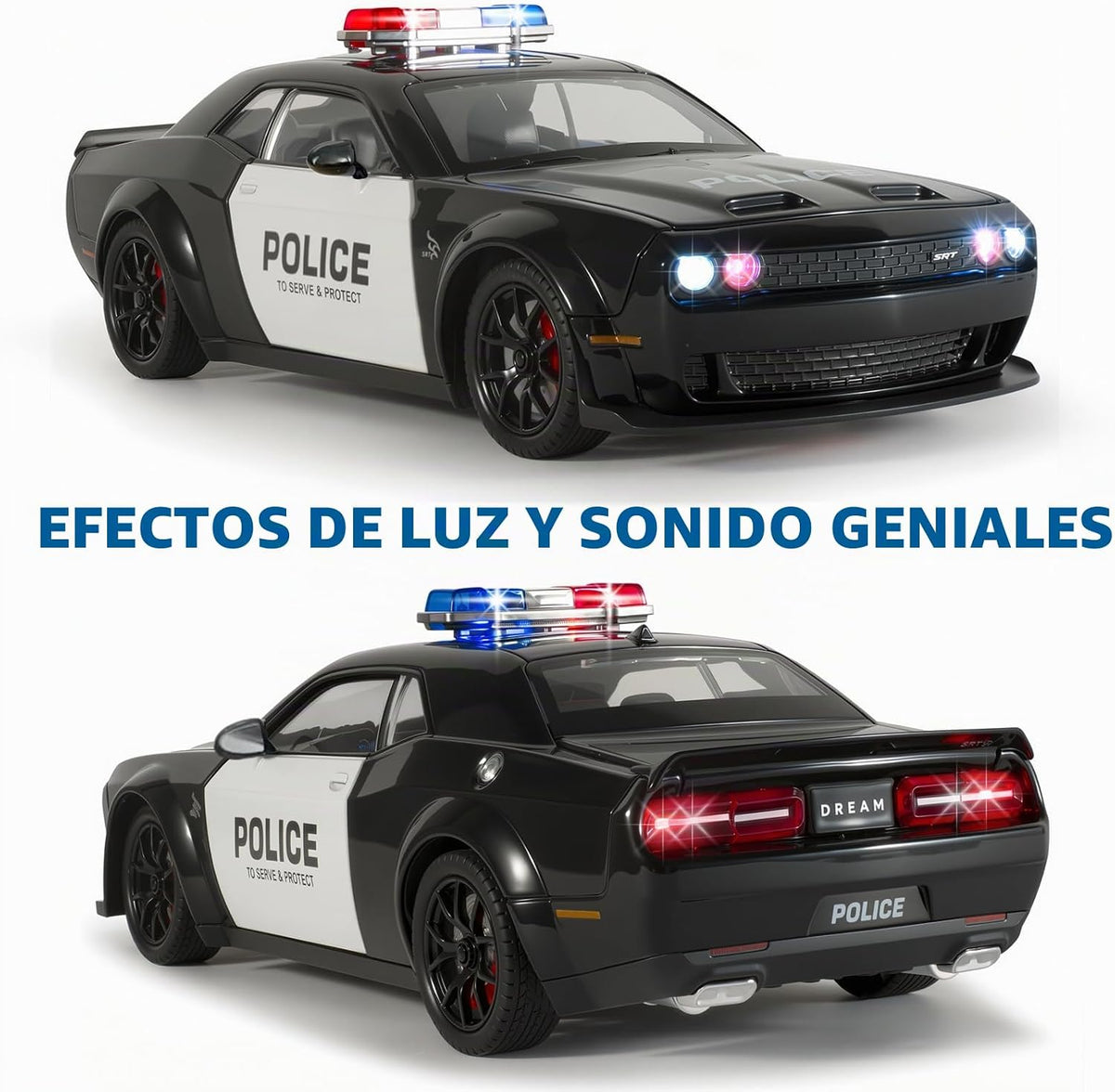 Coches de policía para niños de 3 a 5 años, 1/24 coches fundidos a presión Hellcat coche de juguete colección modelo con tracción hacia atrás, coche de policía Hellcat de juguete con luces y
