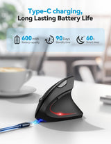 TECKNET Ratón ergonómico con Jiggler, mouse vertical inalámbrico Bl...