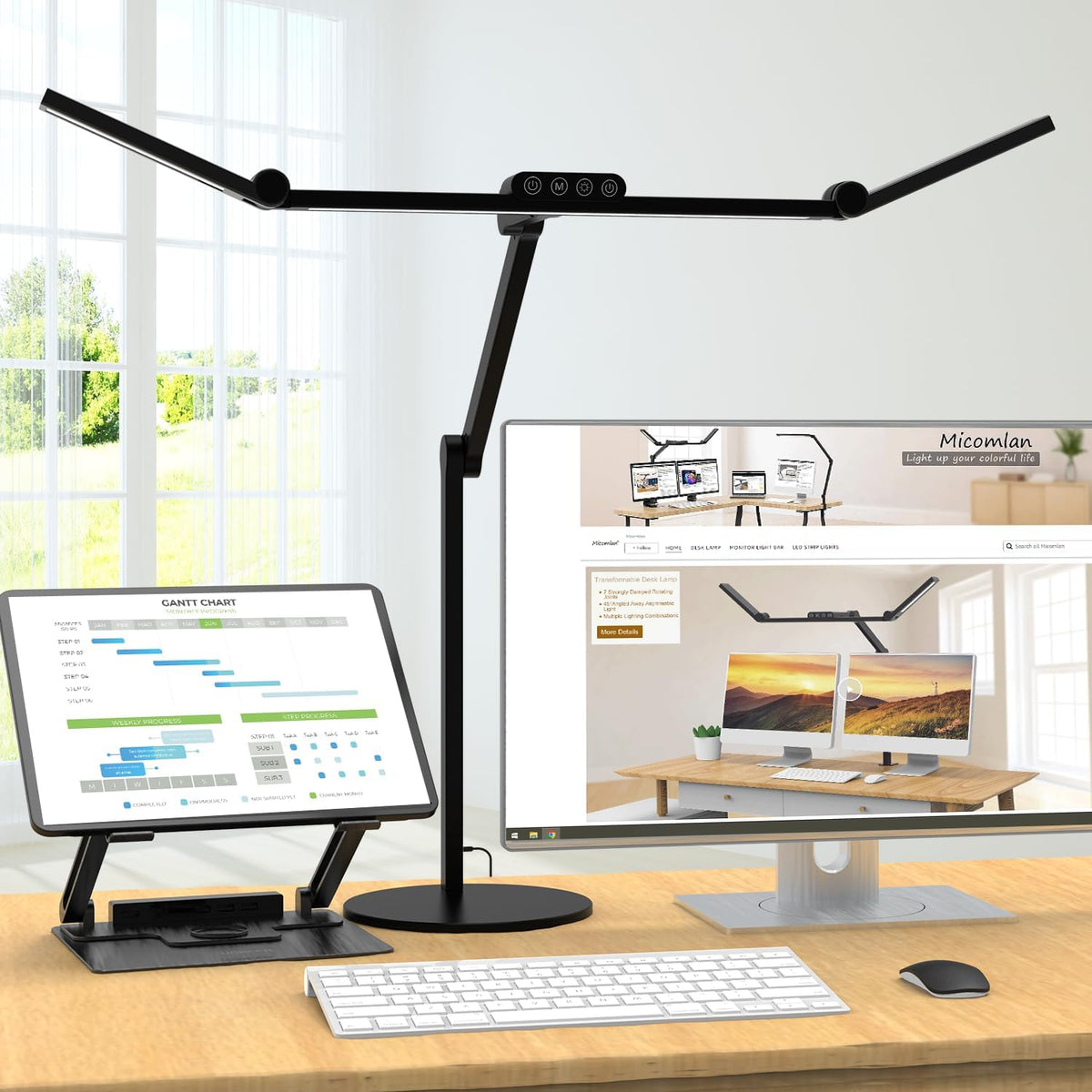 Lámpara lámpara de escritorio de arquitecto con iluminación atmosférica, lámpara de escritorio LED ajustable para el hogar y la oficina con base, lámpara de mesa de 24W con atenuación automática