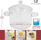 Crystalbru Olla de vidrio transparente de 2 litros con tapa y colador | Olla de vidrio de borosilicato resistente al calor para popurrí | Olla a fuego lento para fragancia del hogar | Ollas de vidrio