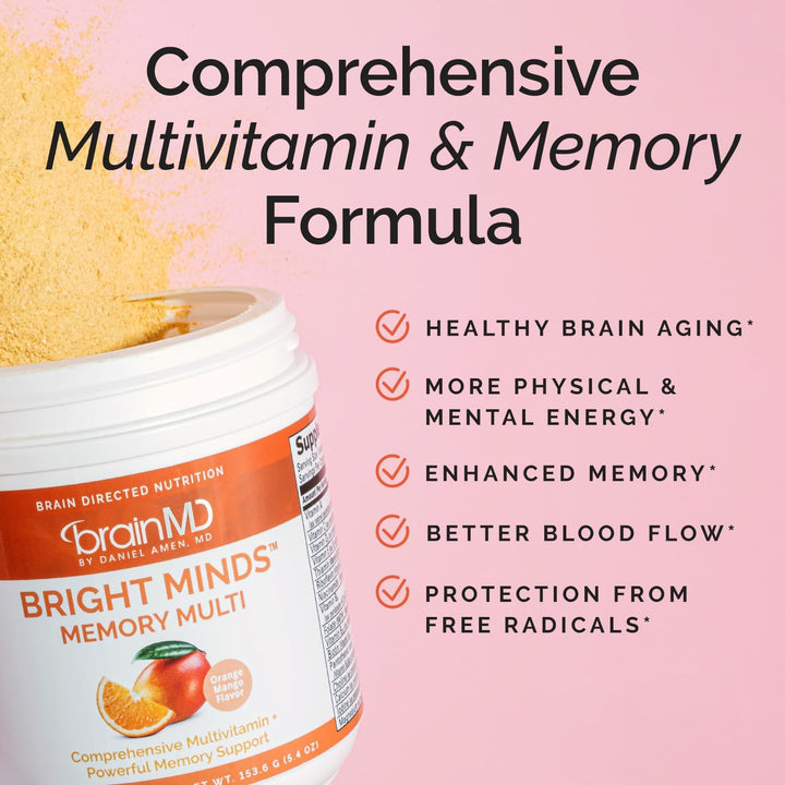 BRAINMD Dr Amen BRIGHT MINDS Memory Multi, sabor naranja y mango, p...