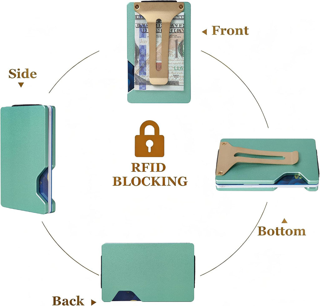 Mini RFID Cartera de aluminio para tarjetas de crédito Titular de tarjetas de visita Estuche de tarjeta de metal para mujeres, Verde menta, Minimalista