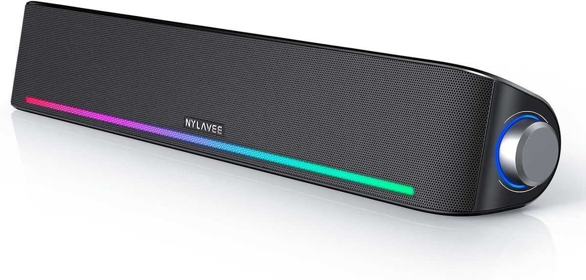 Altavoces para computadora, barra de sonido de calidad de sonido Hi-Fi, altavoces de PC con Bluetooth 5.0 y cable de 3.5mm con 4 modos de iluminación dinámica, altavoces alimentados por USB para PC