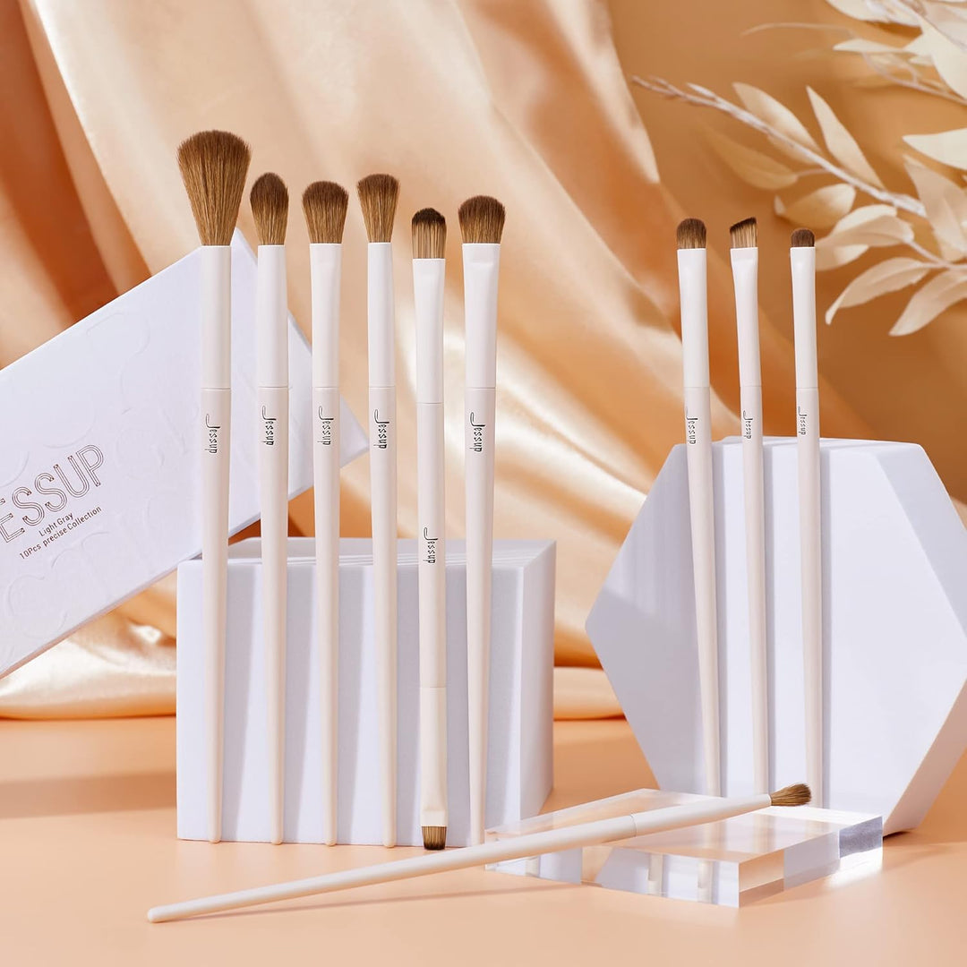 Jessup Juego de 10 brochas de maquillaje de ojos de precisión sinté...
