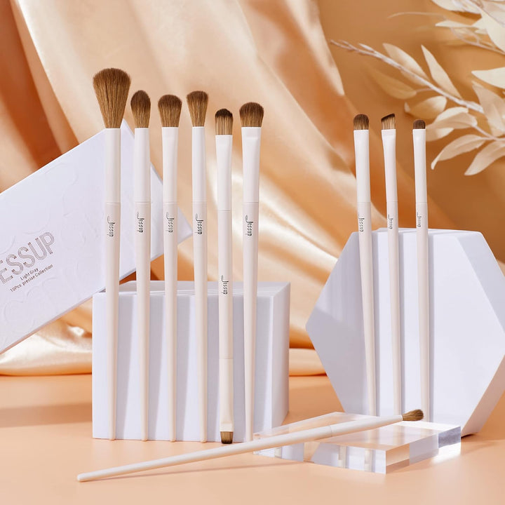 Jessup Juego de 10 brochas de maquillaje de ojos de precisión sinté...