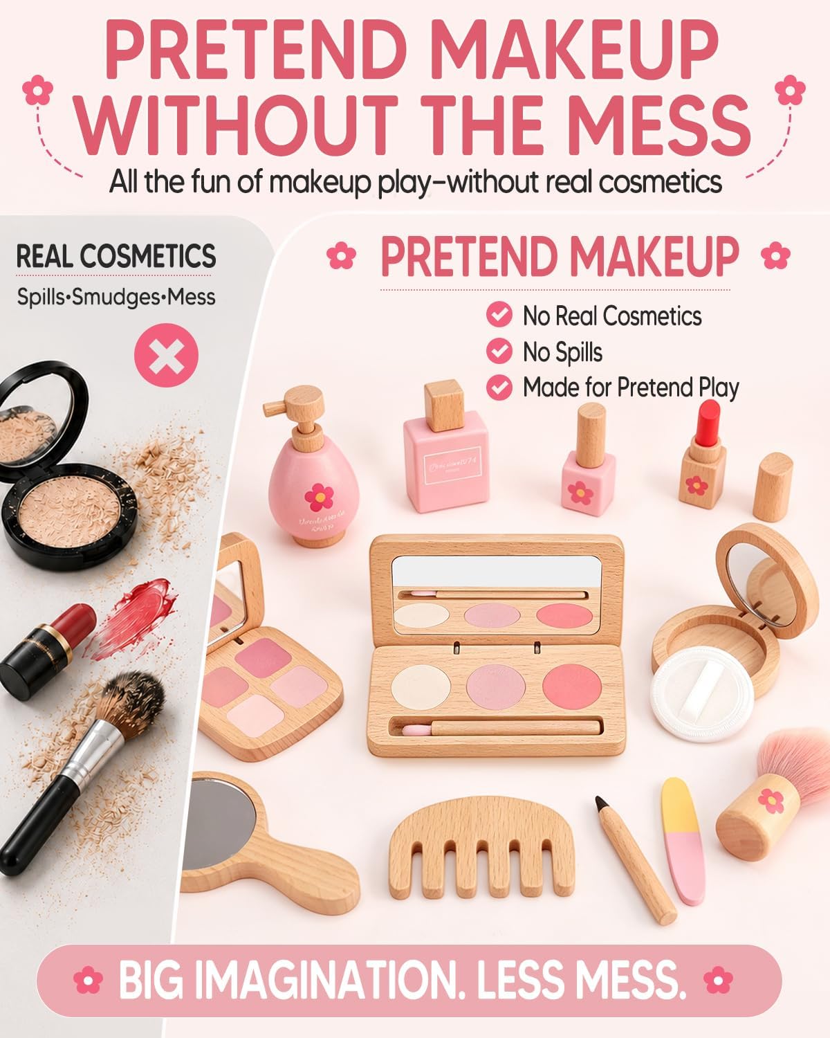 Kit de maquillaje de madera para niñas de 3 a 5 años, juego de maquillaje