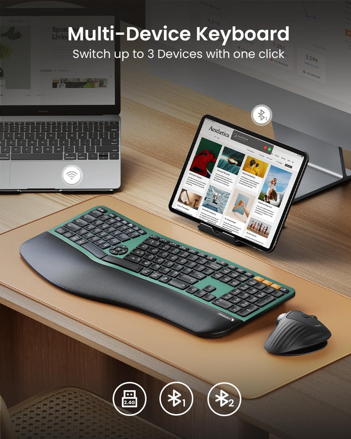 ProtoArc Teclado ergonómico Bluetooth retroiluminado, EK01 Plus, te...