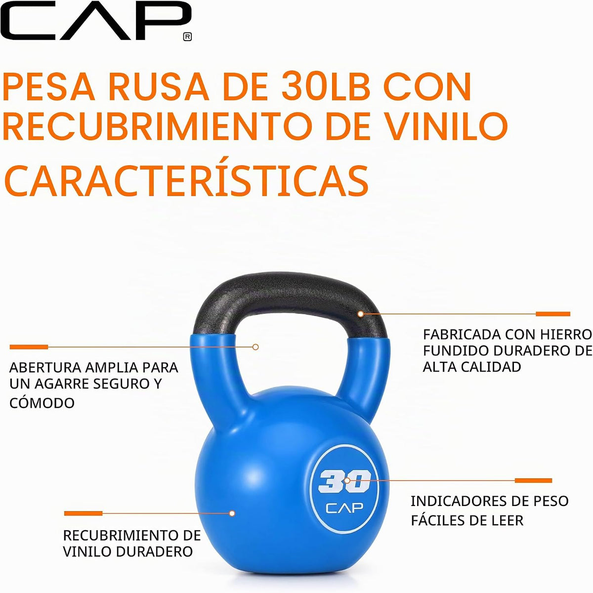CAP Pesa rusa de hierro fundido recubierta de vinilo, peso de gimnasio en casa de 10-50 libras