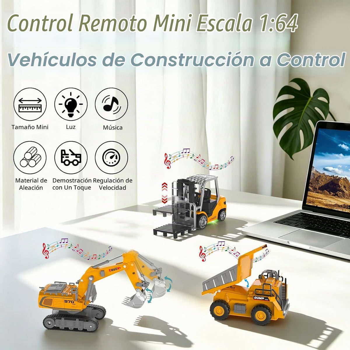Mini vehículos de construcción RC 1:64 carretilla elevadora excavadora