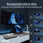 Estación de acoplamiento USB C enchufable 5 monitores, 140W, DisplayLink
