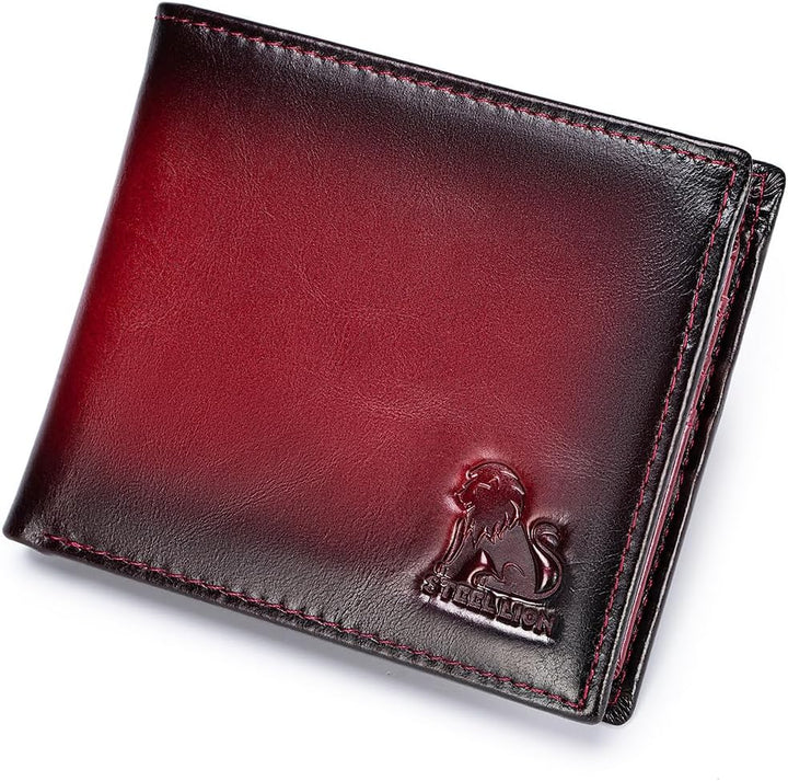 STEELLION Cartera plegable de cuero genuino con relieve de león de...