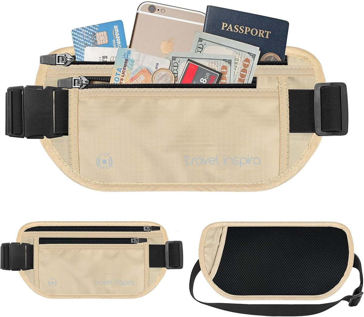 Travel Inspira RFID Bloqueo Cinturón de Dinero Oculto