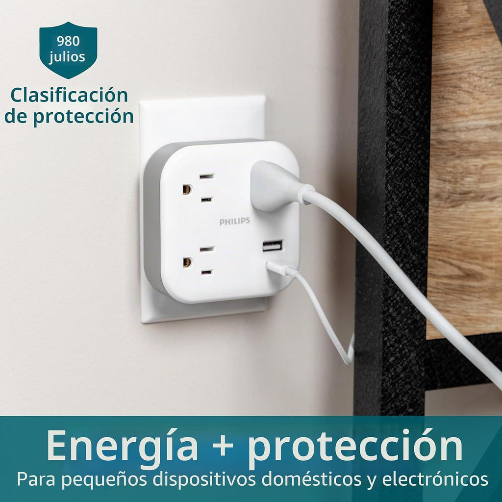 Philips - Extensor de salida con protector contra sobretensiones con