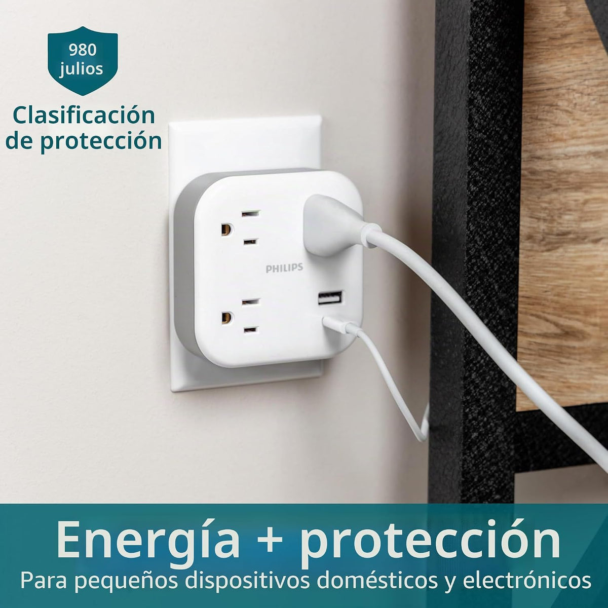 Philips - Extensor de salida con protector contra sobretensiones con