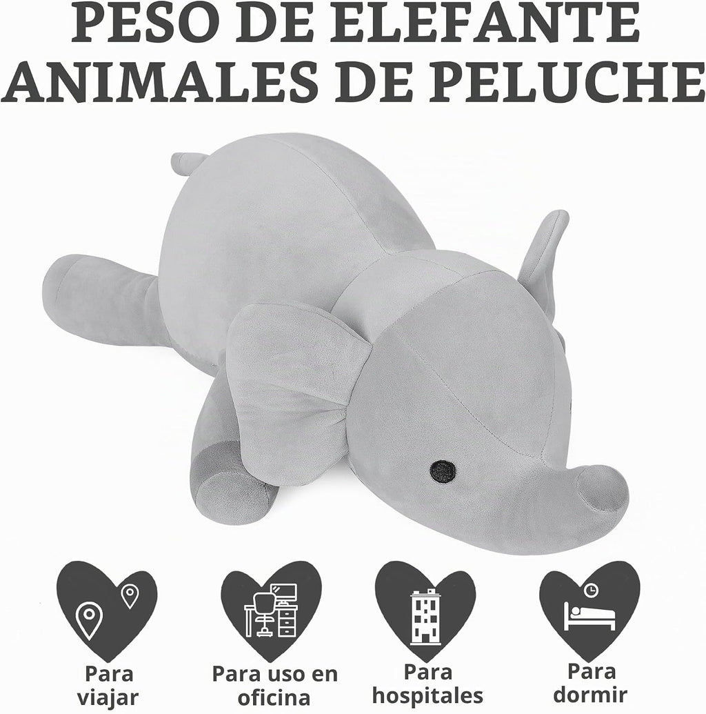 Animales de peluche con peso de elefante de 4.2 libras, juguete de peluche de elefante con peso de 24 pulgadas, almohadas de peluche, regalos para niños y adultos