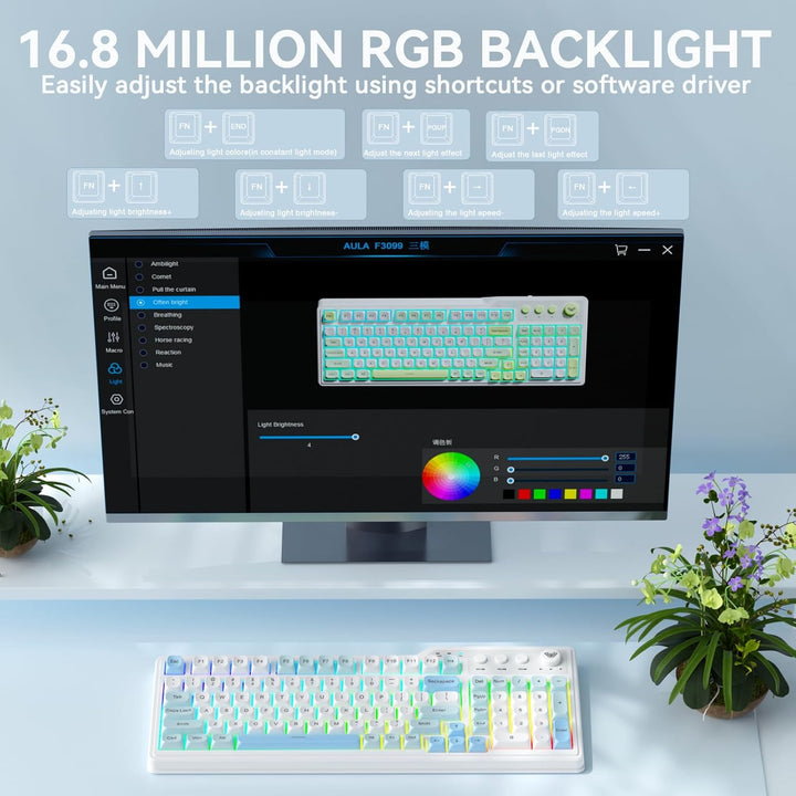 Aula F3099 - Teclado inalámbrico con perilla multimedia, triple mod...