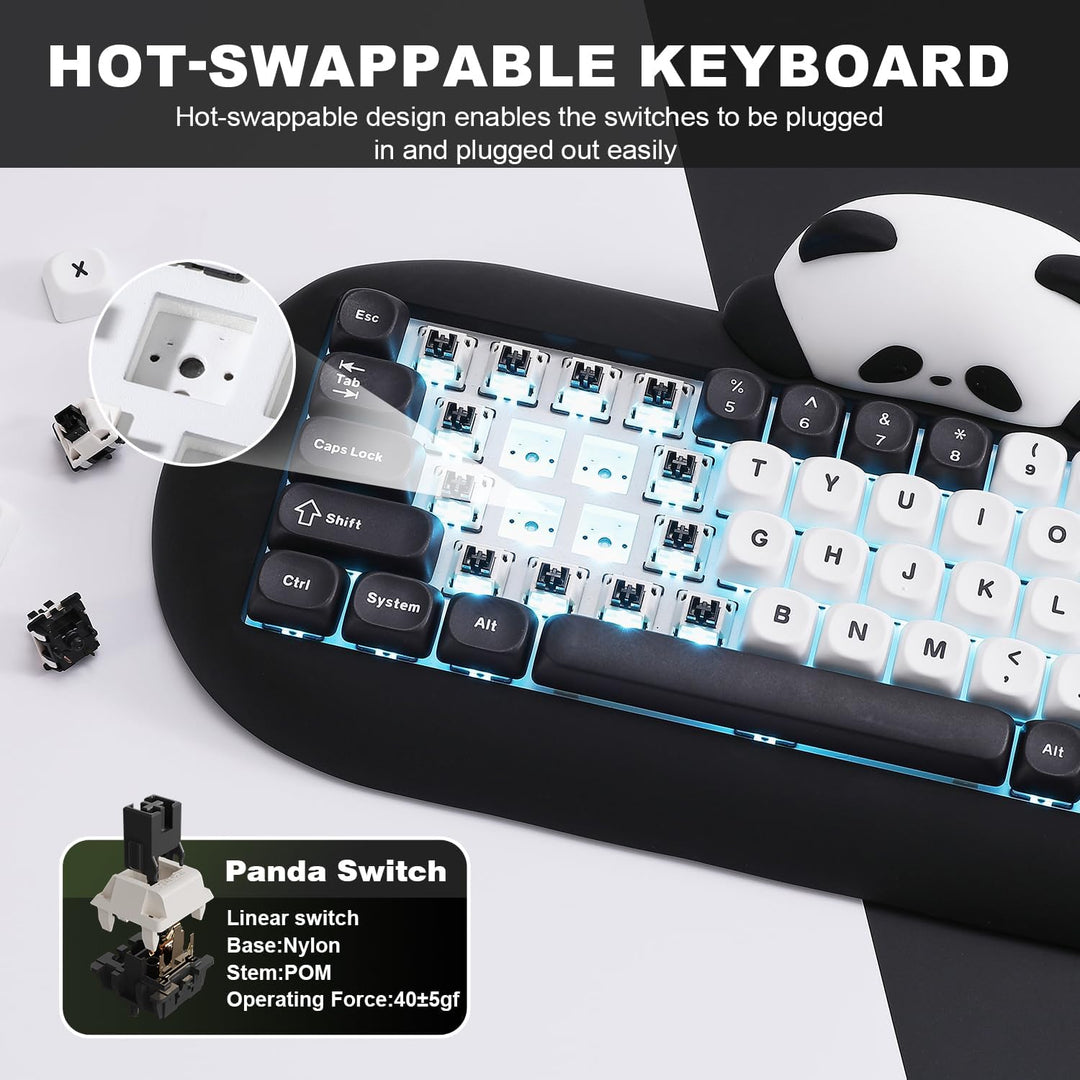 YUNZII C68 Panda Teclado Mecánico Gaming Inalámbrico, Diseño Compac...