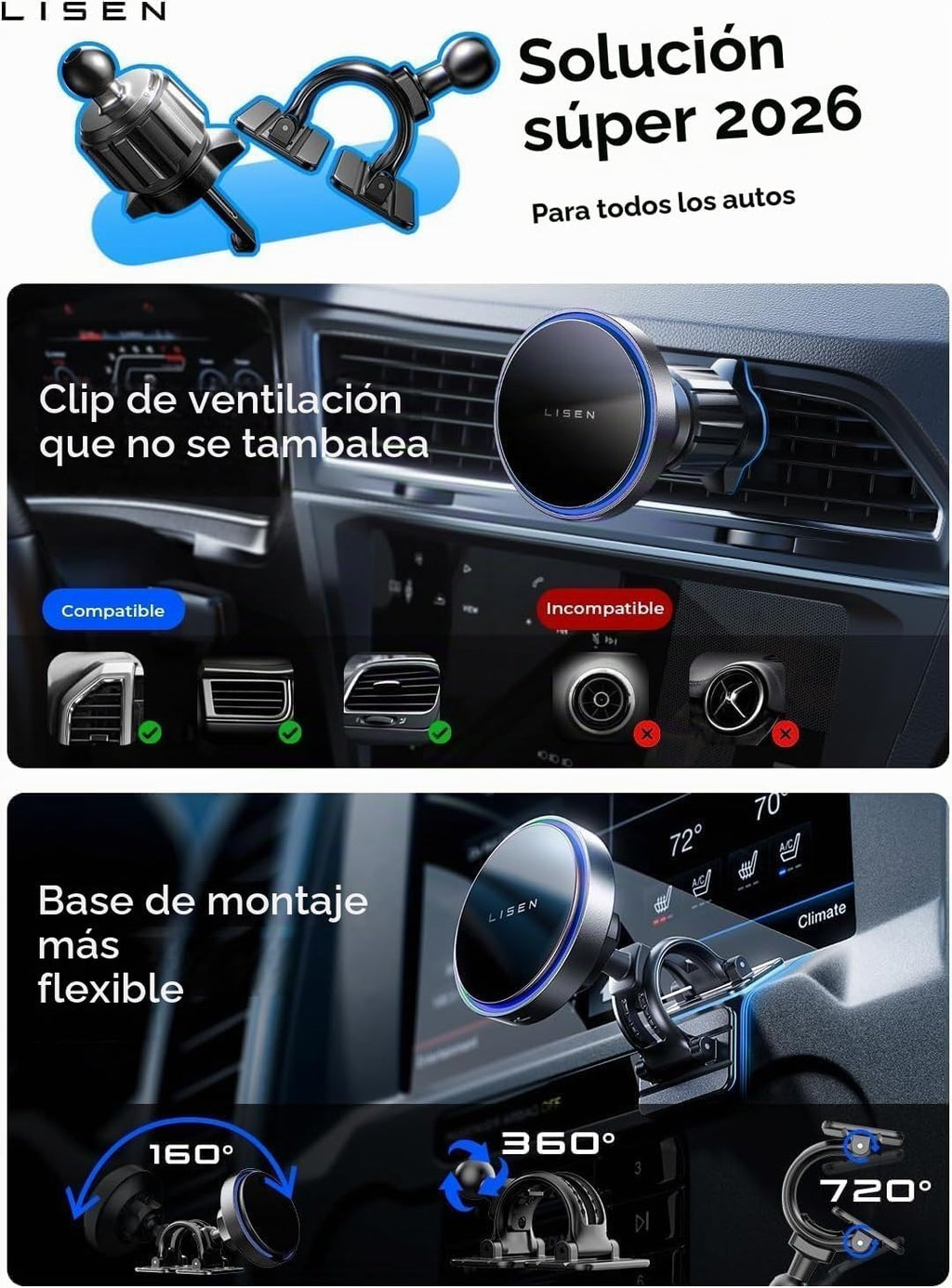 LISEN Qi2.2 - Cargador MagSafe de 25 W con ventilador de refrigeración, carga rápida para iPhone 18 Pro Max, certificado 3 en 1 magnético inalámbrico para iPhone 17 16 15 Pro Max, cargador de coche y
