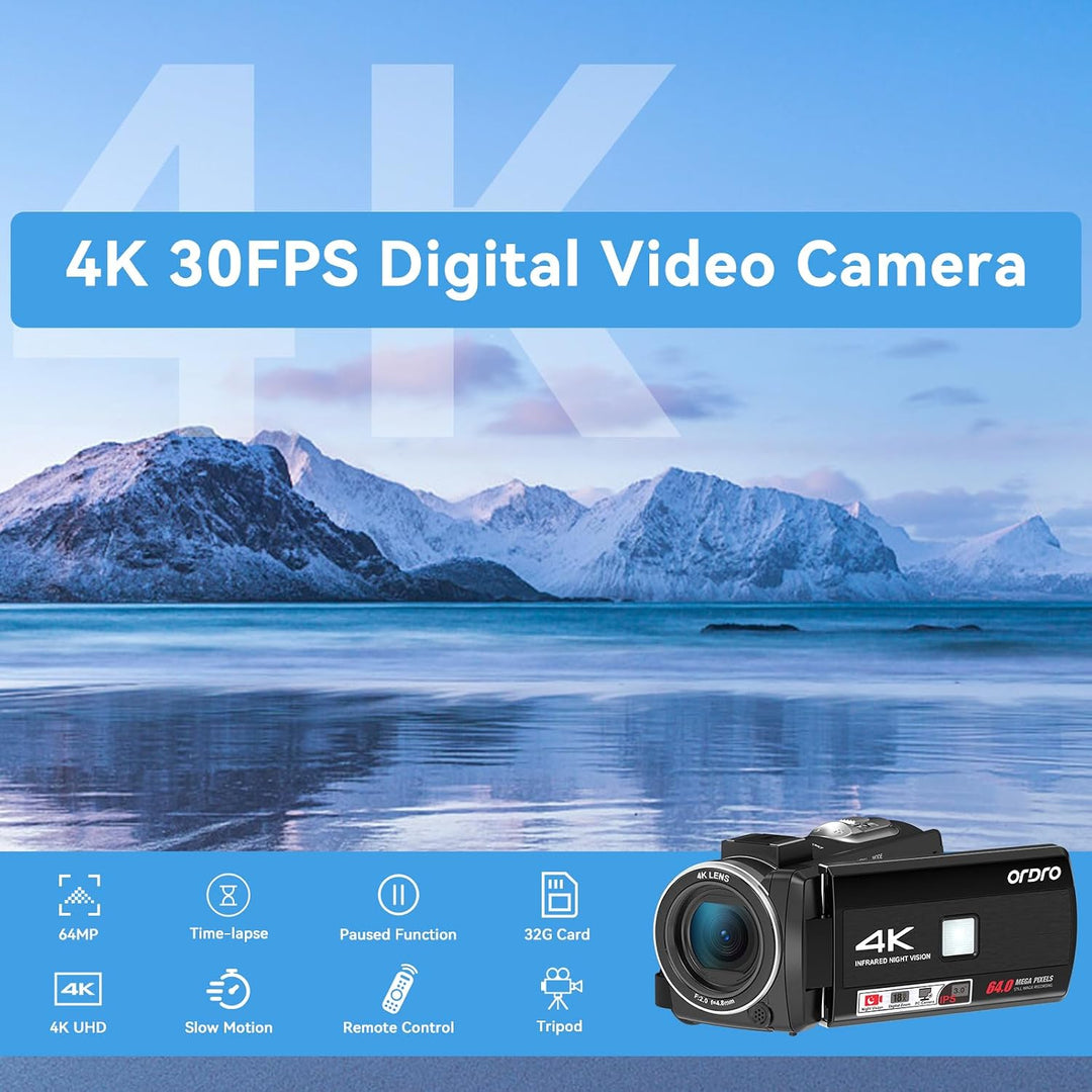 ORDRO Z36 Videocámara 4K, Cámara Vlogging de 64MP para YouTube Zoom...