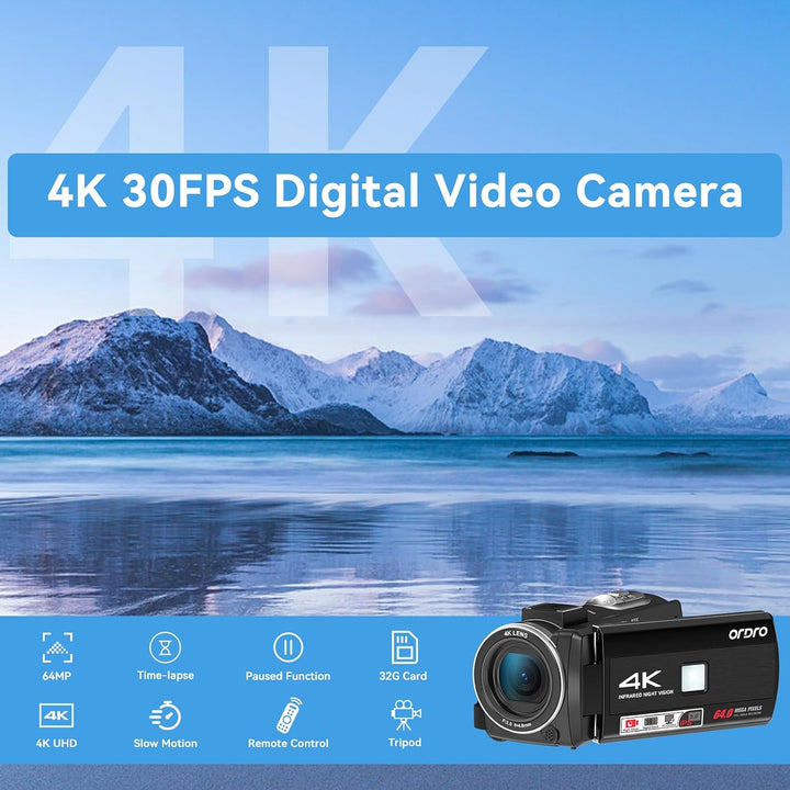 ORDRO Z36 Videocámara 4K, Cámara Vlogging de 64MP para YouTube Zoom...