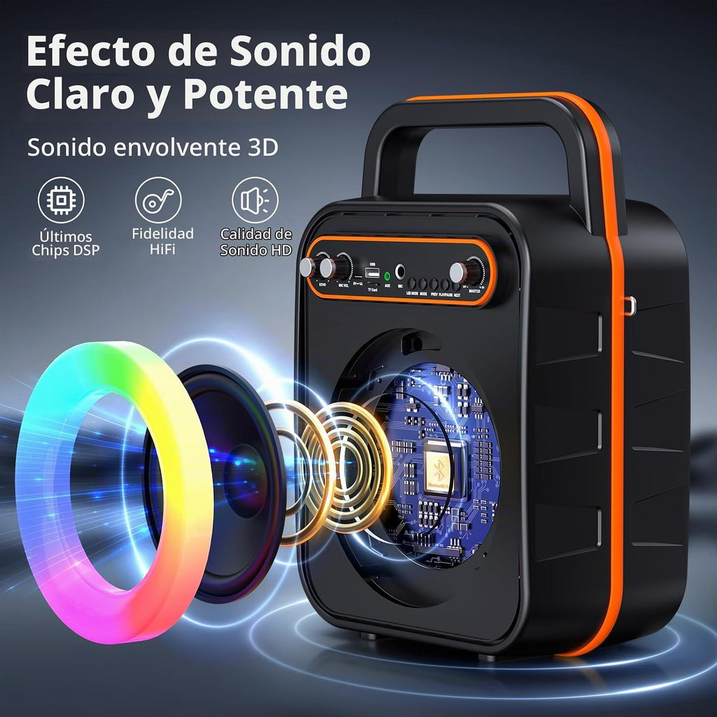 JYX Máquina de karaoke para adultos y niños, altavoz Bluetooth portátil con 2 micrófonos inalámbricos, sistema PA agudos y graves con luces LED, compatible con USB/AUX/TF/FM/REC para fiestas en casa al aire libre