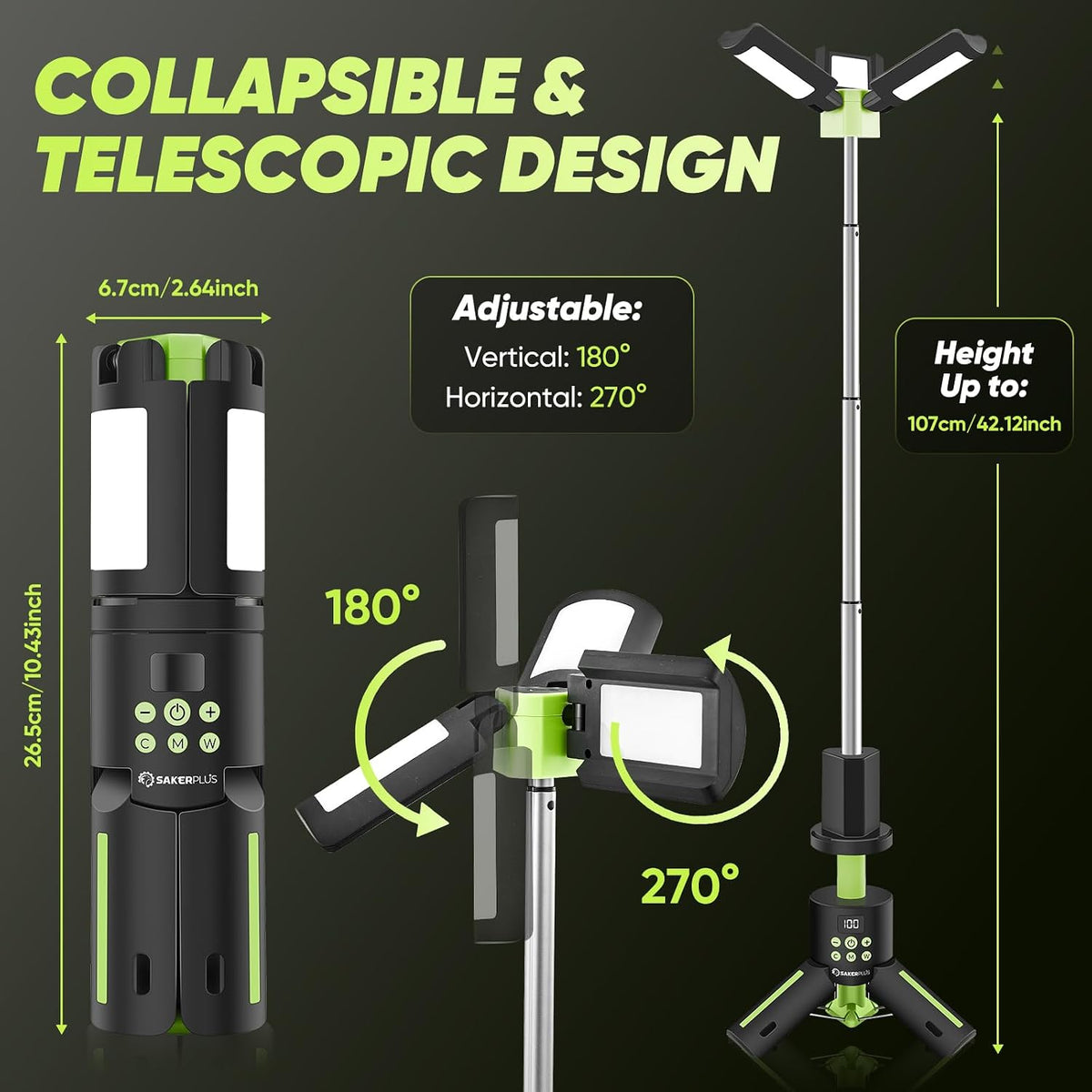 Lámpara SakerPlus Luz de camping portátil, linterna LED recargable de 5000LM