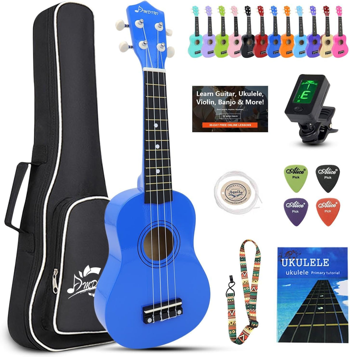 Kit de Ukelele Soprano de 21 Pulgadas para Principiantes de Madera de Tilo para Niños, Adultos y Estudiantes, Mini Guitarra Ukalelee, Paquete con Libro, Bolsa de Concierto, Afinador, Correa