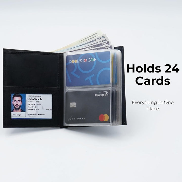 AG Wallets - Cartera de piel para hombre, capacidad para 24 tarjeta...