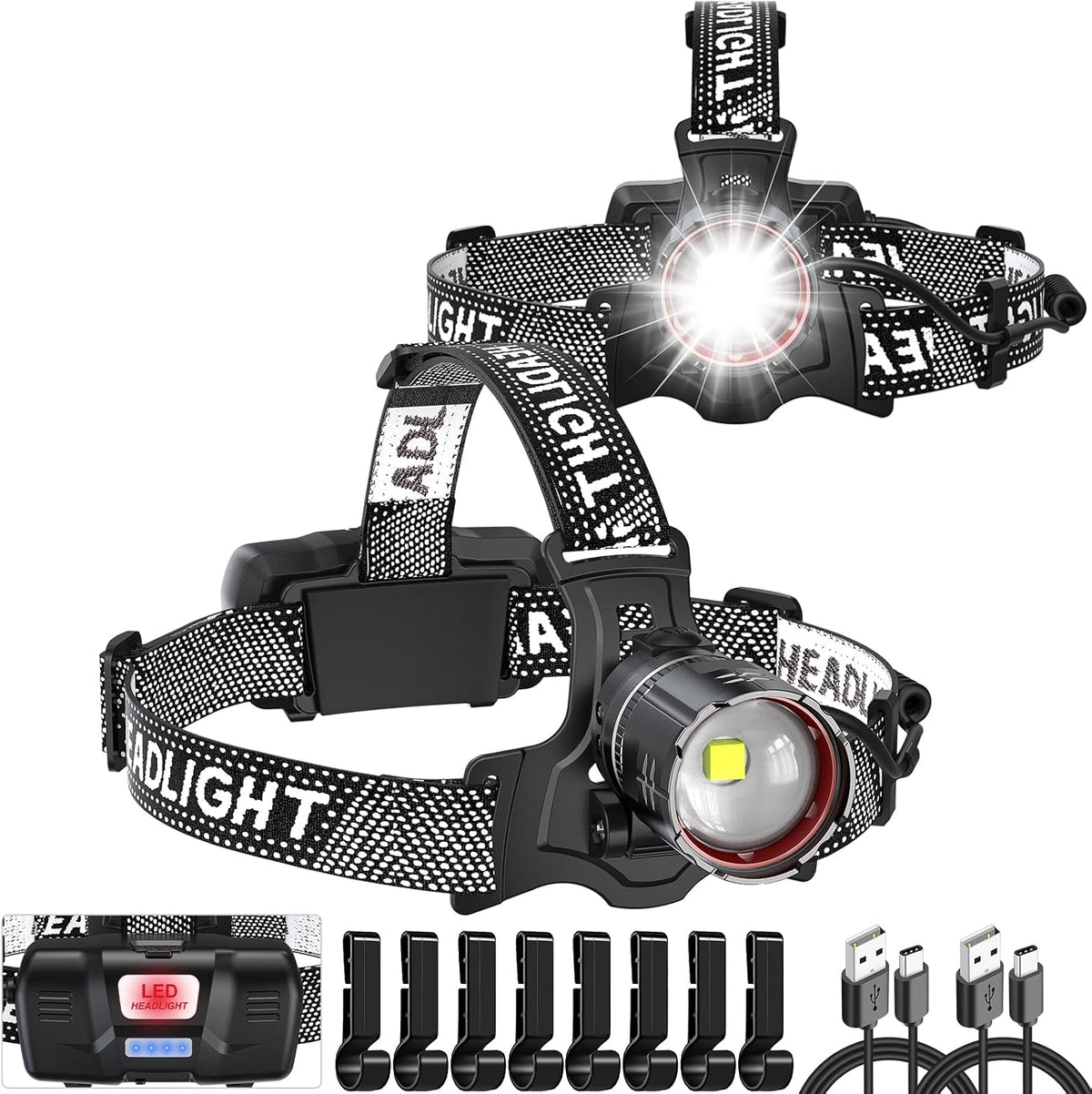 Faros delanteros recargables, superbrillantes LED, paquete de 2