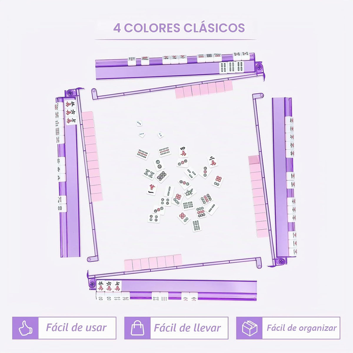 Soportes Premium Transparentes para Mahjong con Empujadores, Paquete de 4 Soportes Antideslizantes de Acrílico