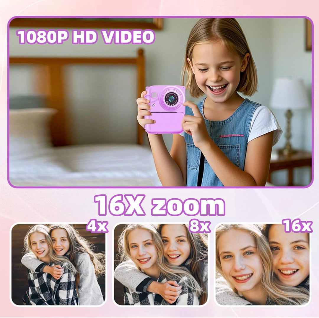 Cámara de impresión instantánea para niños, cámara de video 1080P c...