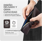 Cartera plegable de cuero para hombre con bloqueo RFID y ventana