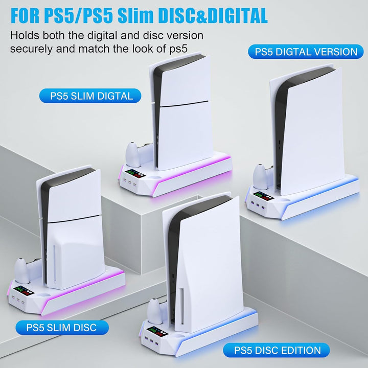 Estación de refrigeración PS5 \/ PS5 Slim con soporte LED con estac...