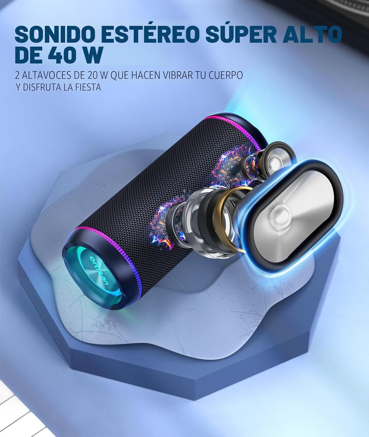 Oritzan Altavoz Bluetooth portátil, sonido fuerte de 40 W y graves...