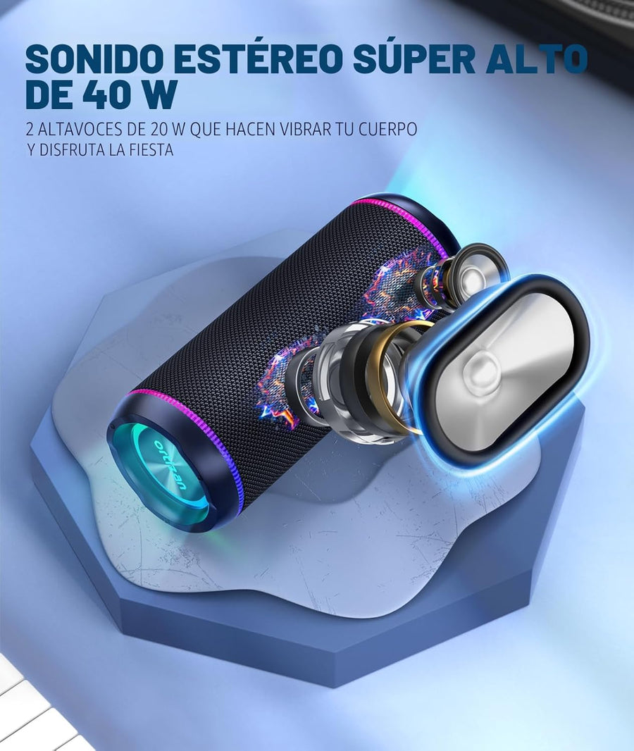 Oritzan Altavoz Bluetooth portátil, sonido fuerte de 40 W y graves...