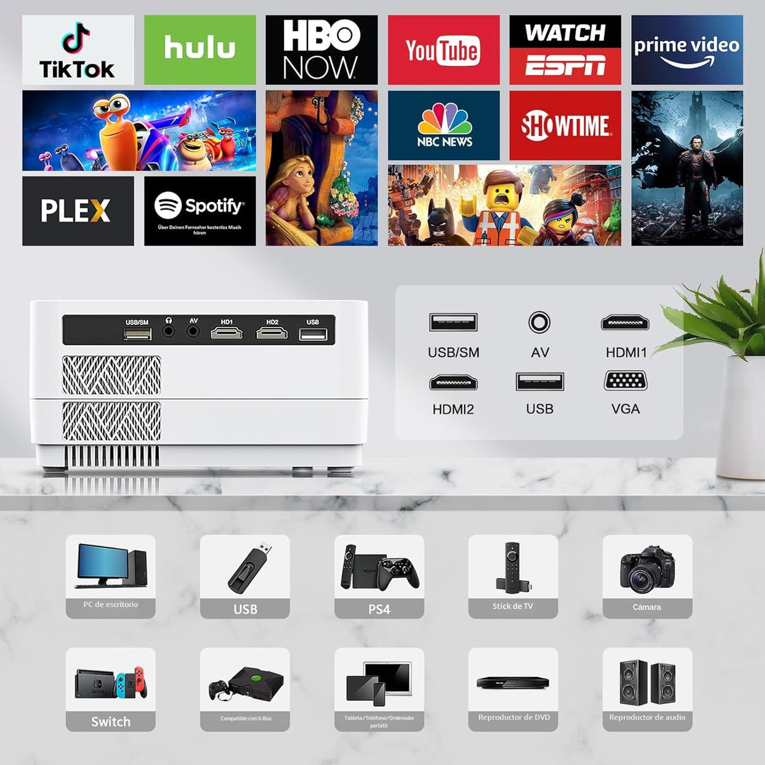Proyector Native 1080P con WiFi y Bluetooth bidireccional, proyecto...