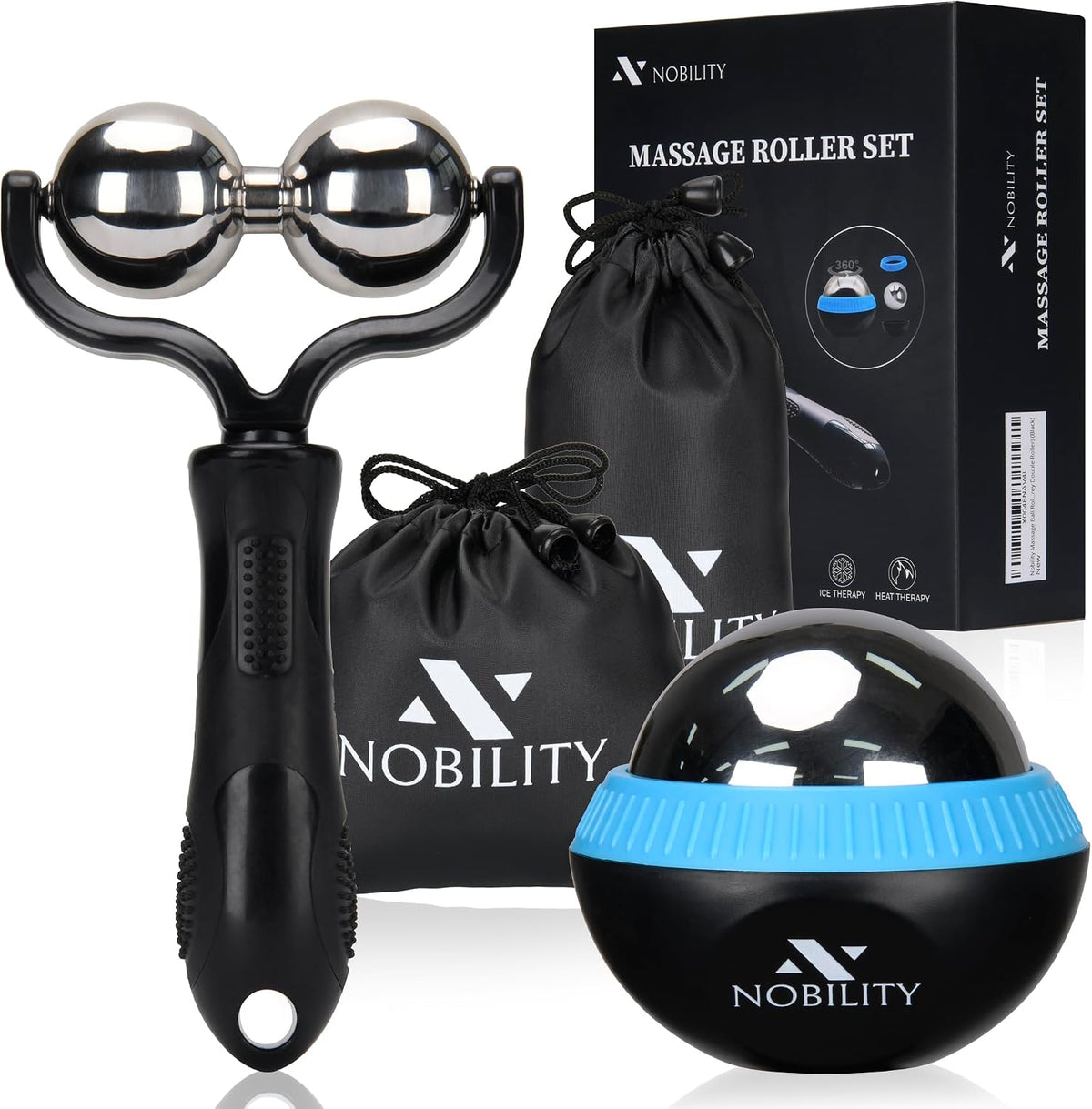 Nobility Rodillo de bola de masaje: frío y caliente para el tejido profundo y el dolor muscular para aliviar la rigidez y el estrés, cuerpo, cuello, espalda, pie, doble planta negro