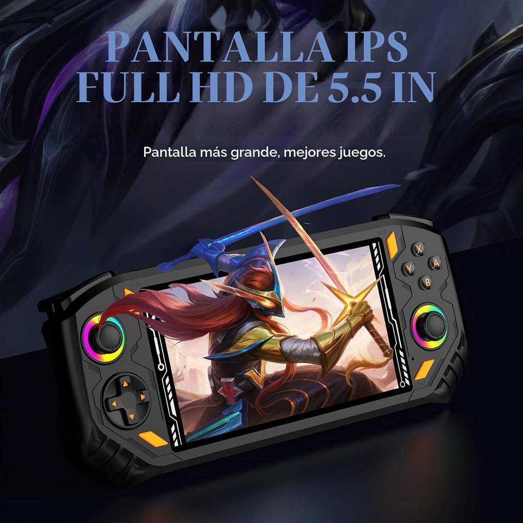 Consola de juegos portátil retro, pantalla IPS HD de 4.0 pulgadas, almacenamiento de 64 GB con más de 18,000 juegos clásicos, sistema Linux de cuatro núcleos RK3326, batería de 4000 mAh (negro 56 GB)
