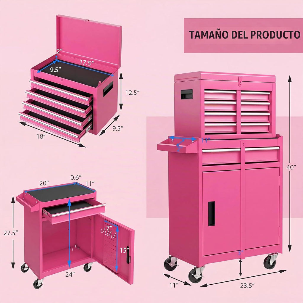 Goplus Cofre de herramientas rodante, organizador de caja de herramientas de 5 cajones con ruedas bloqueables y cajones deslizantes, parte superior desmontable y estante ajustable