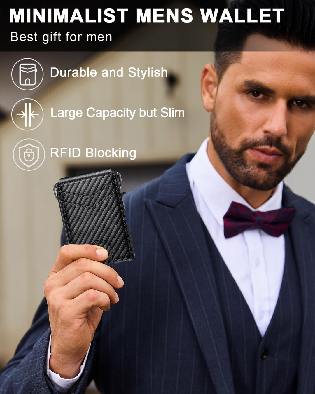 Cartera para hombres, cartera minimalista para hombres de 9-13 tarj...