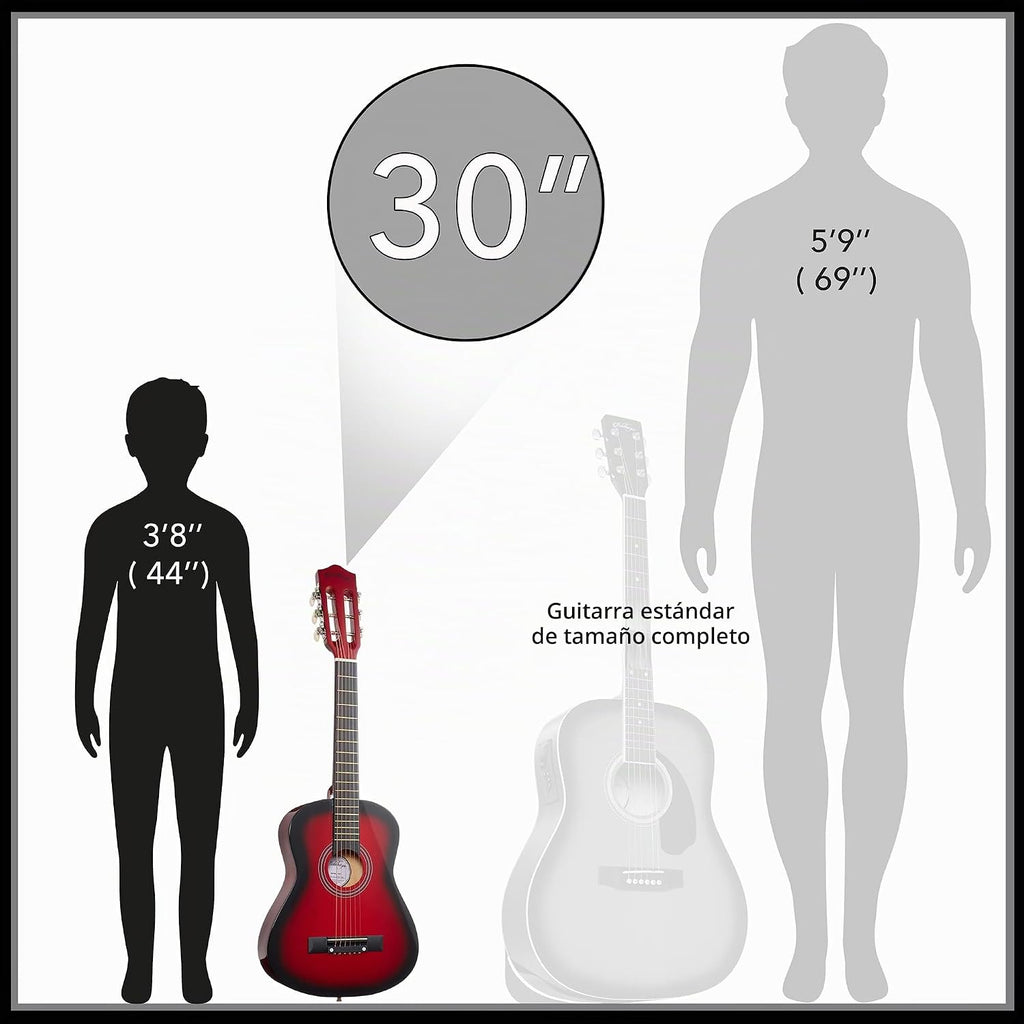Ashthorpe Guitarra acústica infantil de 30 pulgadas (rojo), kit de inicio para principiantes con bolsa de concierto, cuerdas adicionales, correa, púas y lecciones