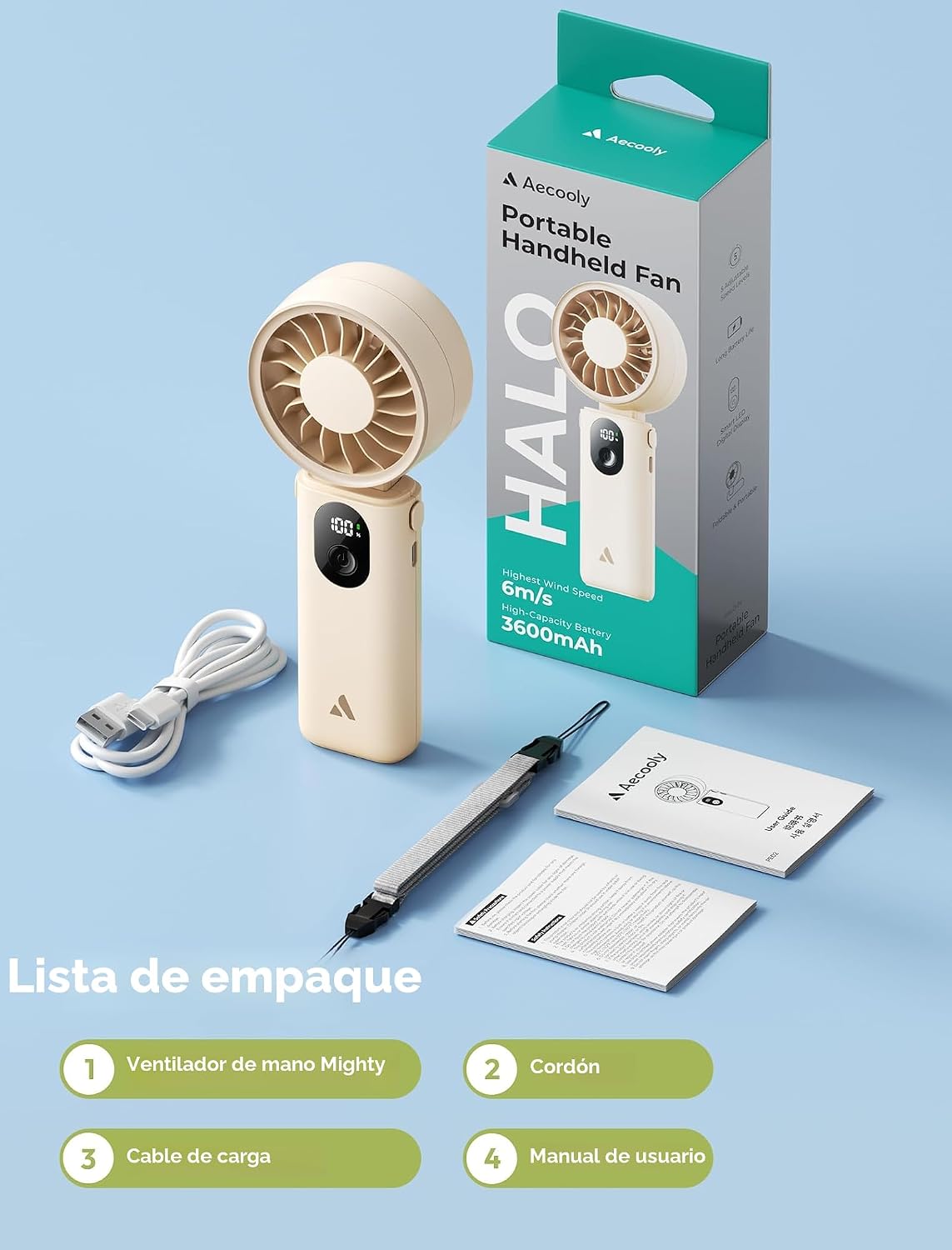 Ventilador portátil Aecooly Mighty | Refrigeración máxima de 20 hor...