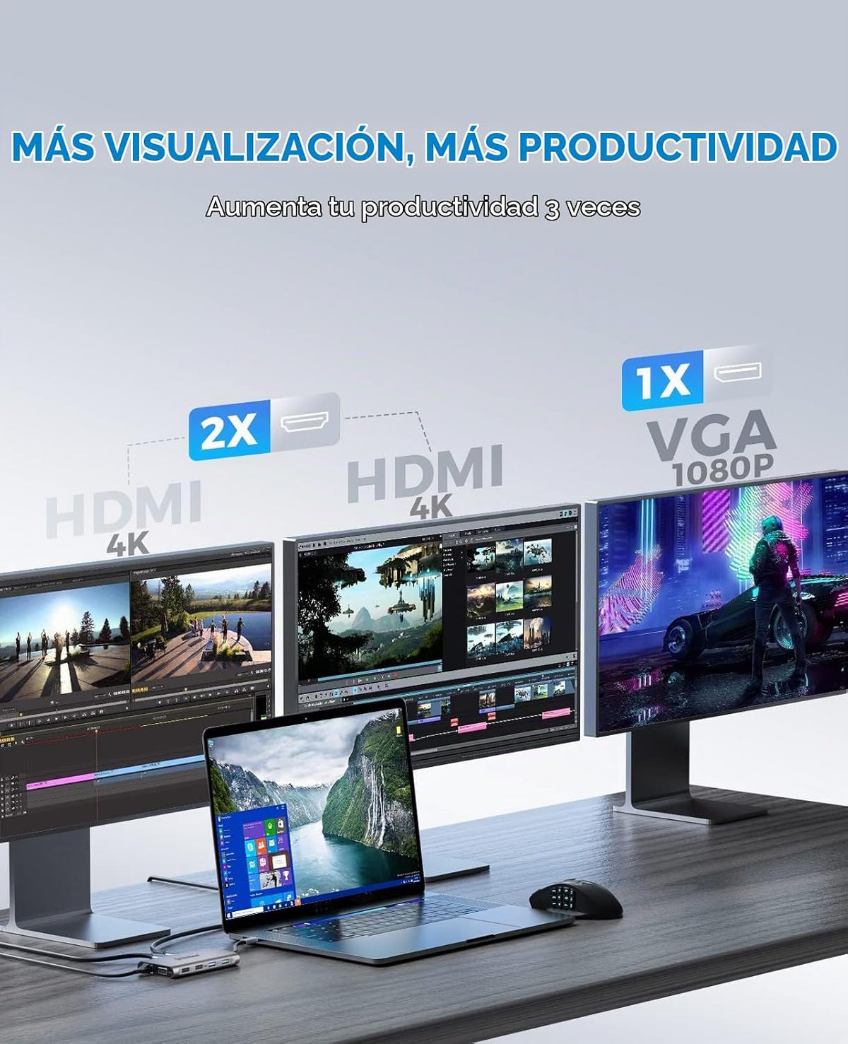 Estación de acoplamiento USB C de monitor dual, UtechSmart 11 en 1 USB C Hub de triple pantalla, soporte para portátil con 2 HDMI, Ethernet, VGA, 100W PD, ranura para tarjeta SD/TF, 4USB para MacBook